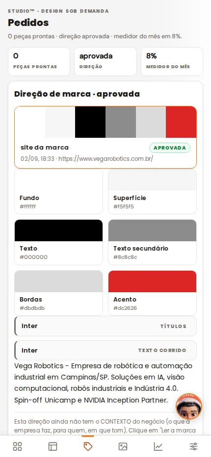 Direção de marca aprovada — paleta, tipografia e contexto