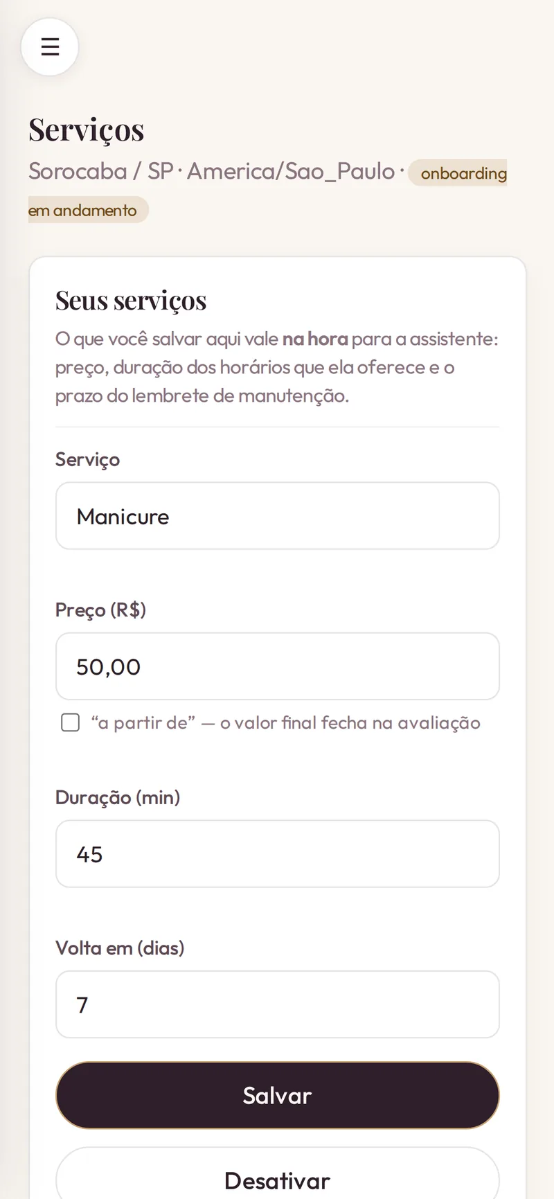 Tela real do produto: regras e aprovação